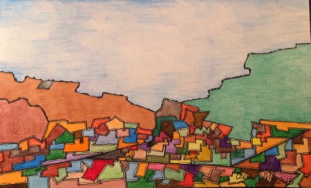 11✨ TÍTULO : PAISAJE, TÉCNICA : LÁPIZ DE CRAYÓN, GRASA Y ACUARELA. TINTA CHINA. FIJADOR. ( 14,2 x 23,4cms ).   100€